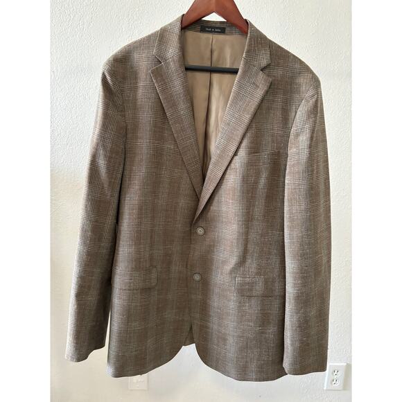 Michael Kors Mens Jacket Blazer Sports Coat Wool Linen Blend Size 44L Plaid - Picture 1 of 5